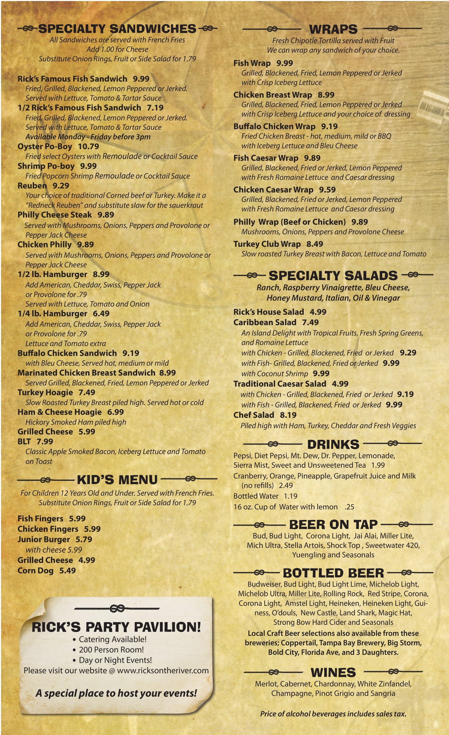 Ricks on the River | Menus