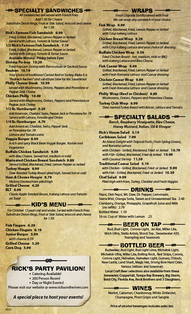 Ricks on the River | Menus